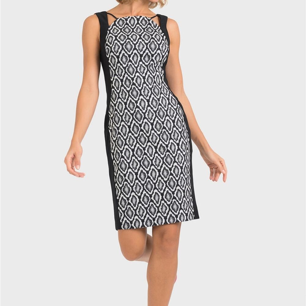 Joseph Ribkoff New Black & Grey Sleeveles Dress Stretch‎ NWT Size 16